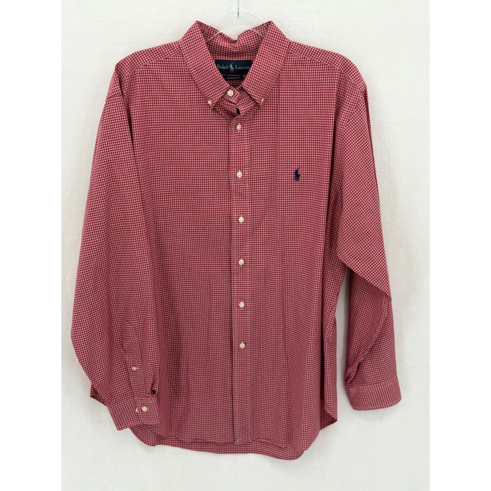 Ralph Lauren Shirt Mens 17 Red Check Classic Fit Button‎ Up Long Sleeve Preppy